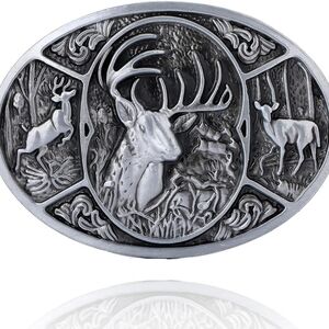 Vintage Belt Buckle Cowboy Men Women Silver Deer Head Lot Of 2 Western Antique